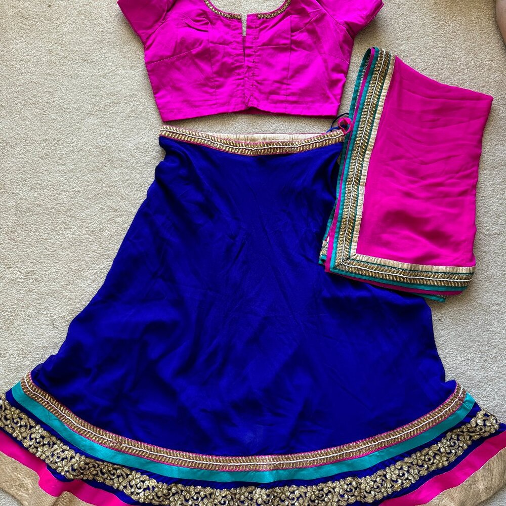 [NEW] Indian Lehenga Choli Skirt Blouse Blue Pink XL